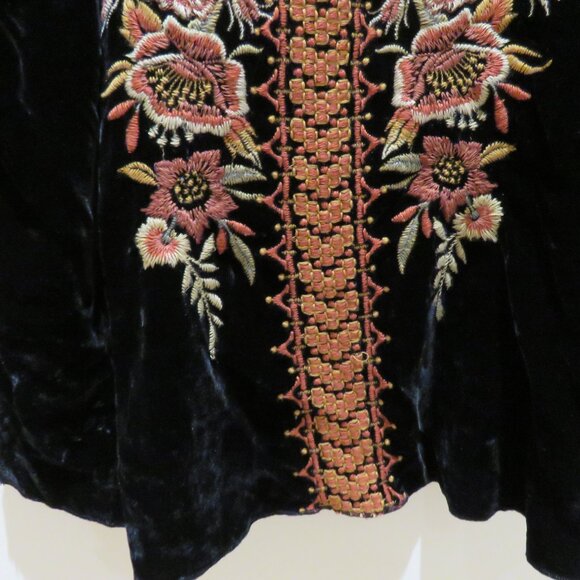 JOHNNY WAS Elim Velvet Peasant Blouse in Black Floral Embroidered Boho NWT - Picture 9 of 15